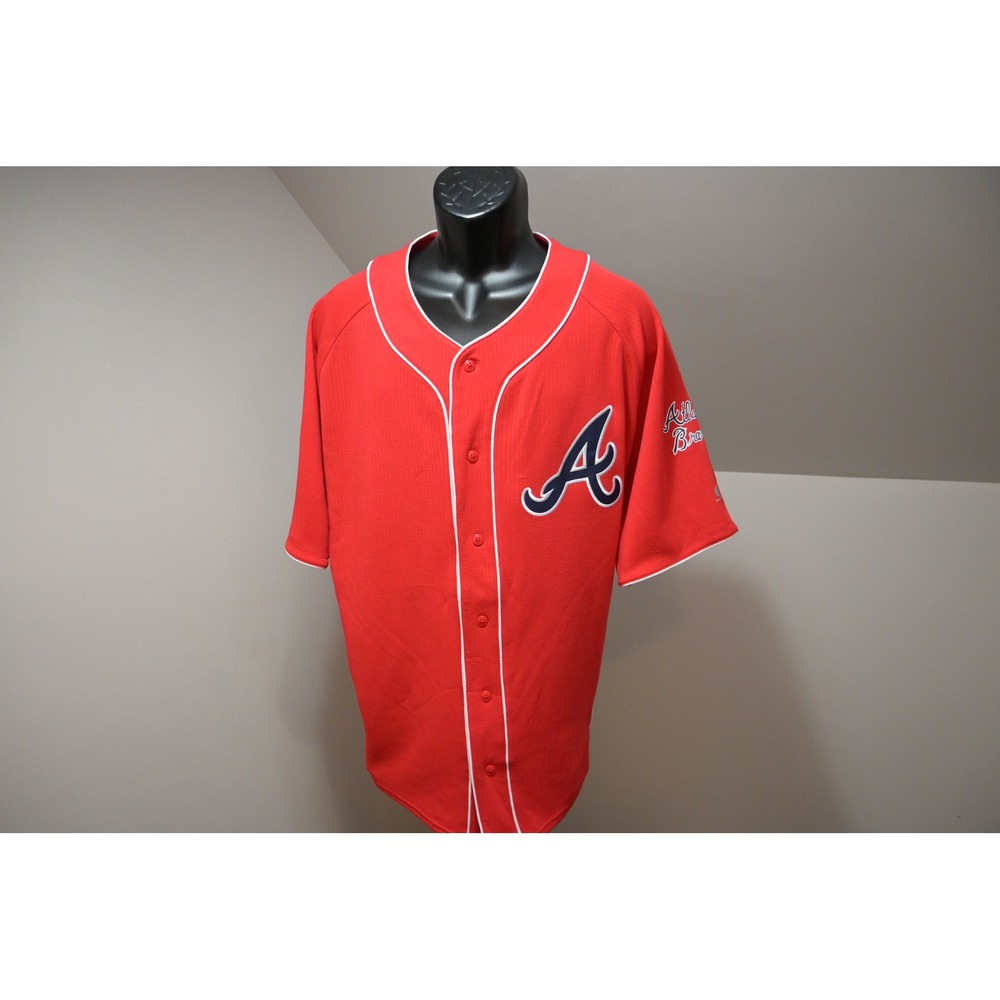 True Fan Baseball Jersey Mens XL Red Atlanta Braves MLB Button Up Excellent